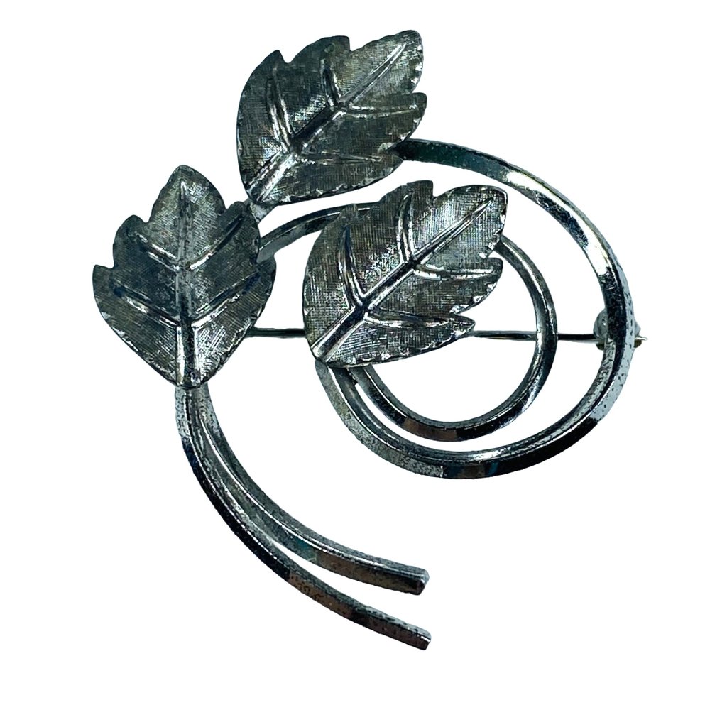 Van Dell Sterling Vintage Jewelry Pin Brooch Silver Circular Swirl With Leaves 24$